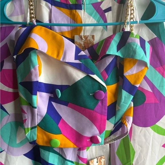 Colorful Abstract Print Wide-Leg Pants Set- Multicolor Size Small - Picture 2 of 3